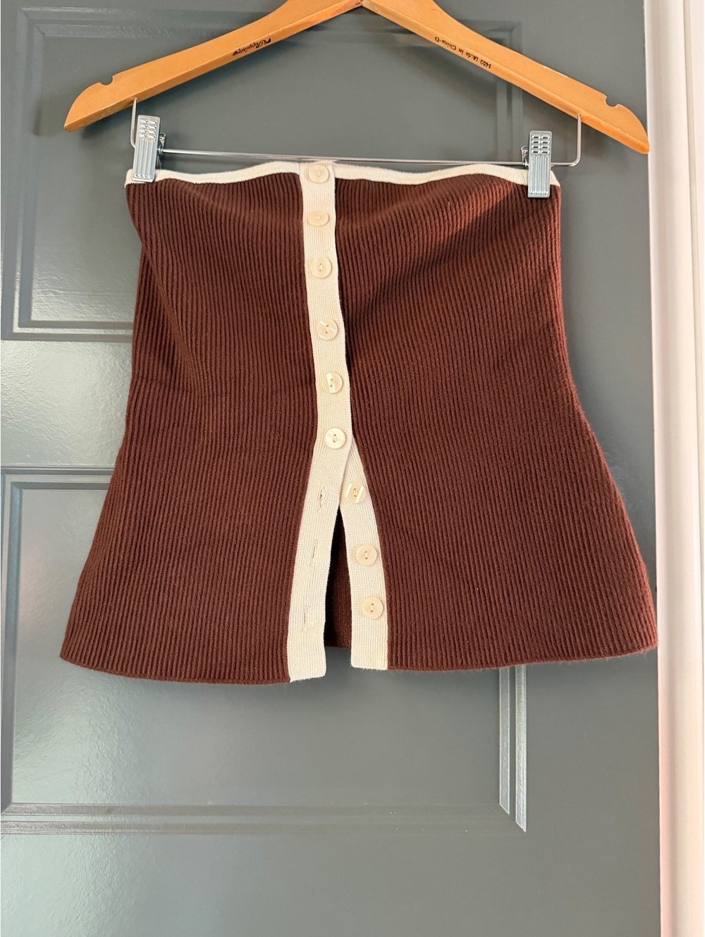 Abercrombie Fitch Brown Ribbed knit Tube Top with Cream Trim